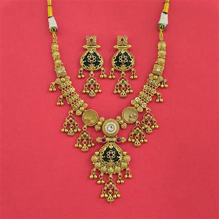 Antique Moti Necklace Set With Matte Gold Plating