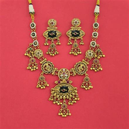 Antique Moti Necklace Set With Matte Gold Plating