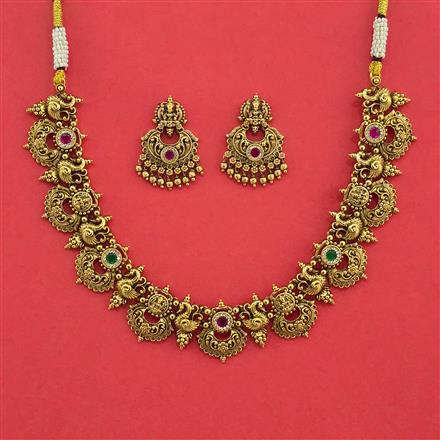 Antique Classic Necklace Set With Matte Gold Plating