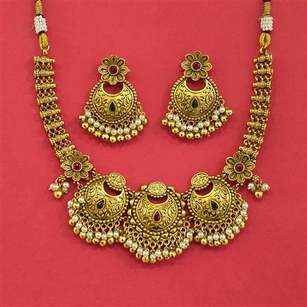 Antique Classic Necklace Set With Matte Gold Plating