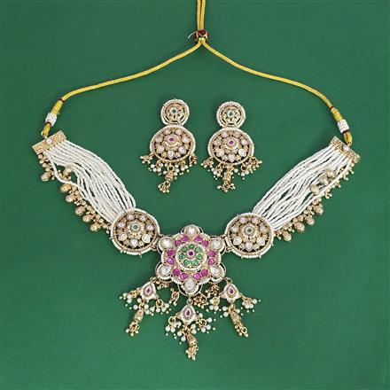 Antique Moti Necklace Set With Gold Plating