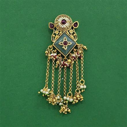 Antique Moti Hair Brooch With Matte Gold Plating