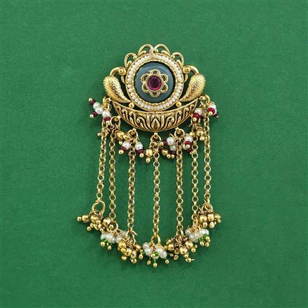 Antique Moti Hair Brooch With Matte Gold Plating