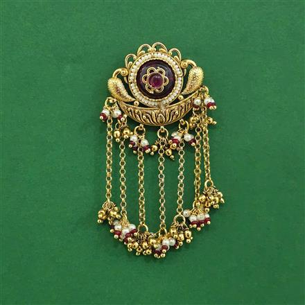 Antique Moti Hair Brooch With Matte Gold Plating