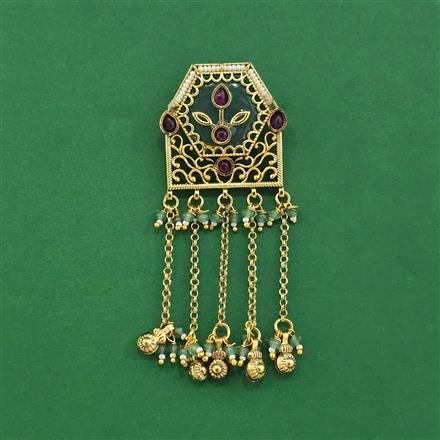 Antique Moti Hair Brooch With Matte Gold Plating