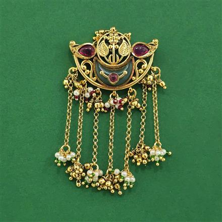 Antique Moti Hair Brooch With Matte Gold Plating