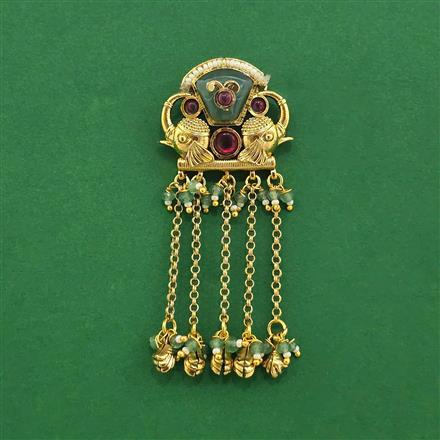 Antique Moti Hair Brooch With Matte Gold Plating