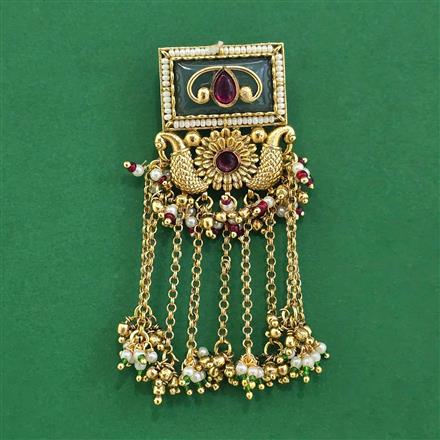 Antique Moti Hair Brooch With Matte Gold Plating