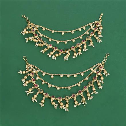 Antique Moti Ear Chain With Matte Gold Plating