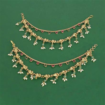 Antique Moti Ear Chain With Matte Gold Plating