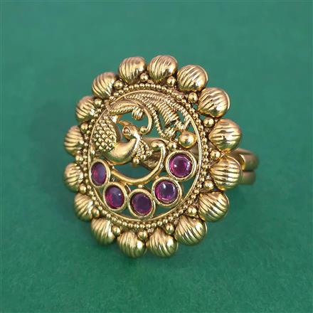 Antique Adjustable Ring With Matte Gold Plating