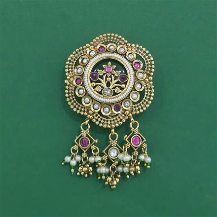 Antique Moti Brooch With Matte Gold Plating