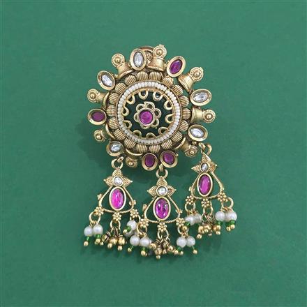 Antique Moti Brooch With Matte Gold Plating