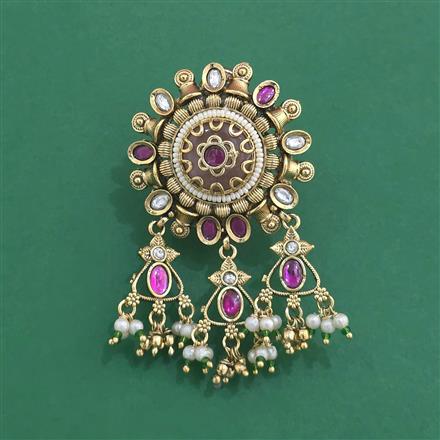 Antique Moti Brooch With Matte Gold Plating