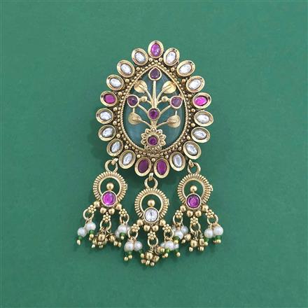 Antique Moti Brooch With Matte Gold Plating