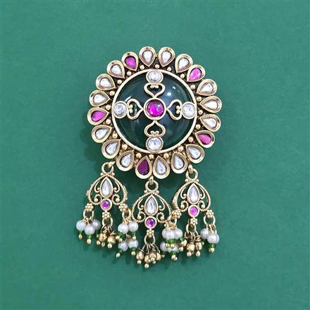 Antique Moti Brooch With Matte Gold Plating