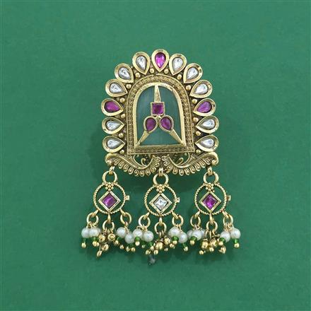 Antique Moti Brooch With Matte Gold Plating