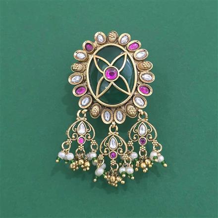 Antique Moti Brooch With Matte Gold Plating