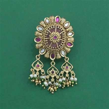 Antique Moti Brooch With Matte Gold Plating