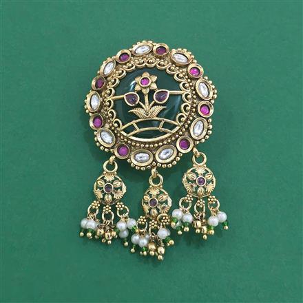 Antique Moti Brooch With Matte Gold Plating