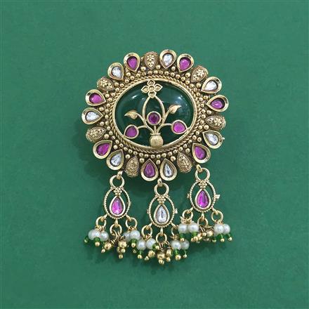 Antique Moti Brooch With Matte Gold Plating