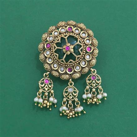Antique Moti Brooch With Matte Gold Plating