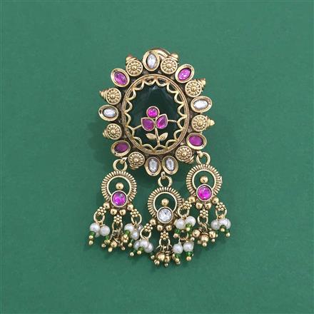 Antique Moti Brooch With Matte Gold Plating