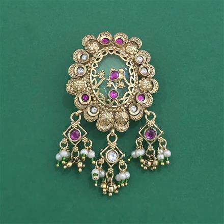 Antique Moti Brooch With Matte Gold Plating