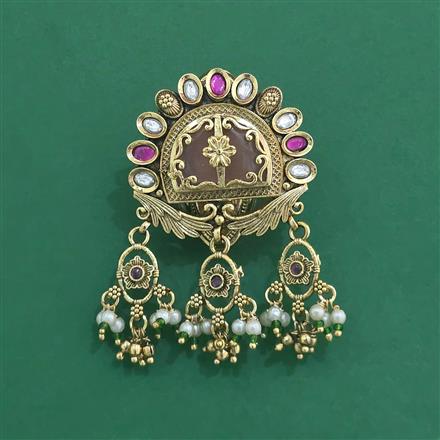 Antique Moti Brooch With Matte Gold Plating