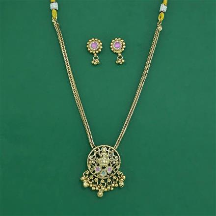 Antique Temple Pendant Set With Matte Gold Plating