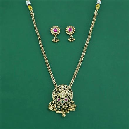 Antique Temple Pendant Set With Matte Gold Plating