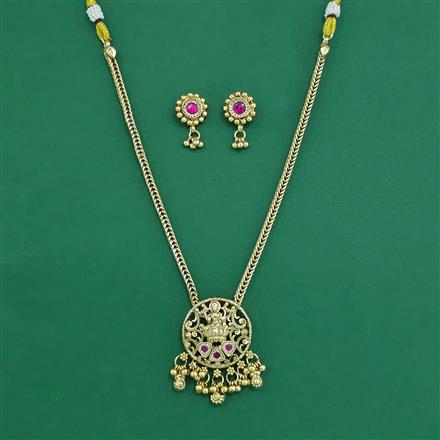Antique Temple Pendant Set With Matte Gold Plating