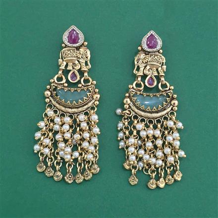 Antique Moti Earring With Matte Gold Plating