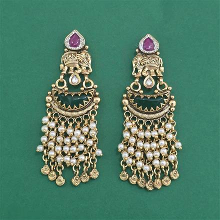 Antique Moti Earring With Matte Gold Plating