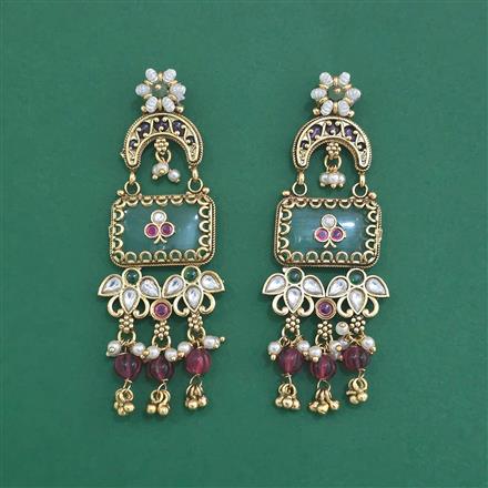 Antique Moti Earring With Matte Gold Plating