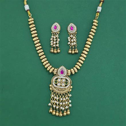 Antique Moti Necklace With Matte Gold Plating