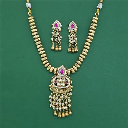 Antique Moti Necklace With Matte Gold Plating