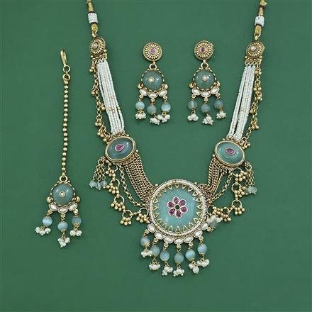 Antique Moti Necklace With Matte Gold Plating