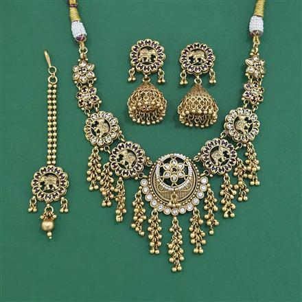 Antique Moti Necklace With Matte Gold Plating