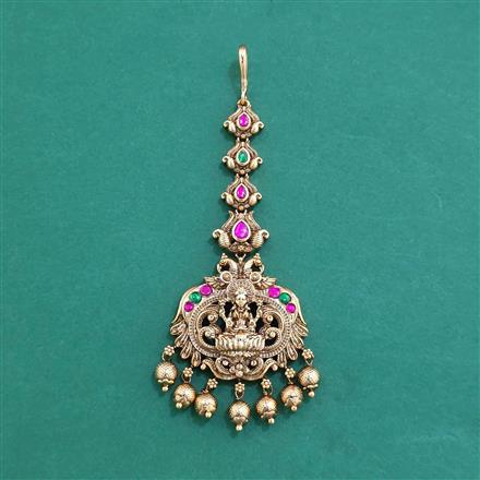 Antique Temple Tikka With Matte Gold Plating