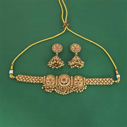 Antique Choker Necklace With Matte Gold Plating