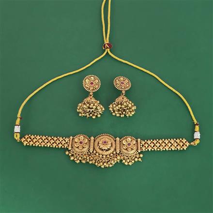 Antique Choker Necklace With Matte Gold Plating