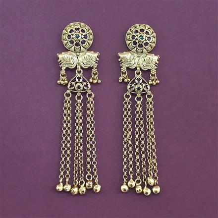 Antique Long Earring With Matte Gold Plating