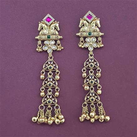 Antique Long Earring With Matte Gold Plating