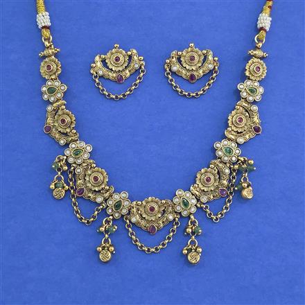 Antique Classic Necklace Set With Matte Gold Plating