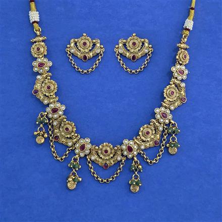 Antique Classic Necklace Set With Matte Gold Plating