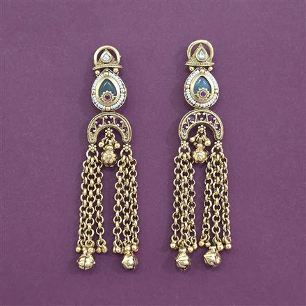 Antique Long Earring With Matte Gold Plating