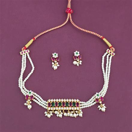 Antique Pearl Necklace Set With Matte Gold Plating