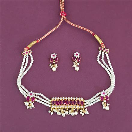 Antique Pearl Necklace Set With Matte Gold Plating