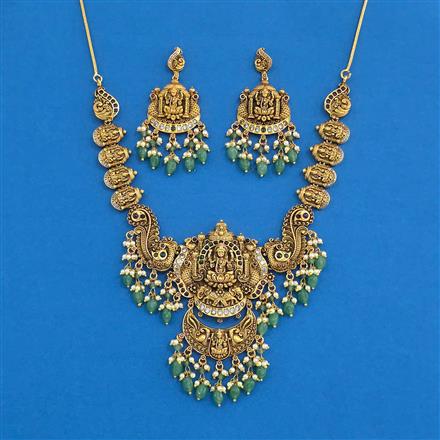 Antique Temple Necklace Set With Matte Gold Plating